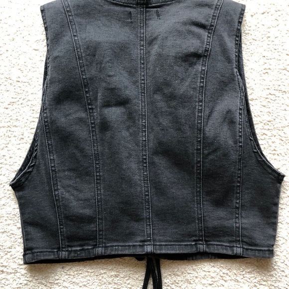 Forever 21 Black Stretch Denim Lace Up Crop Top L - Picture 8 of 8